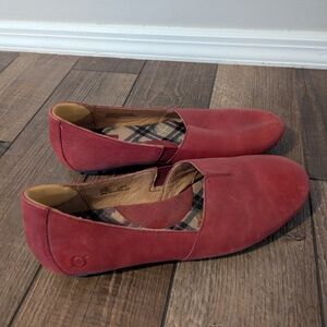 Red Leather Slip-On Flats